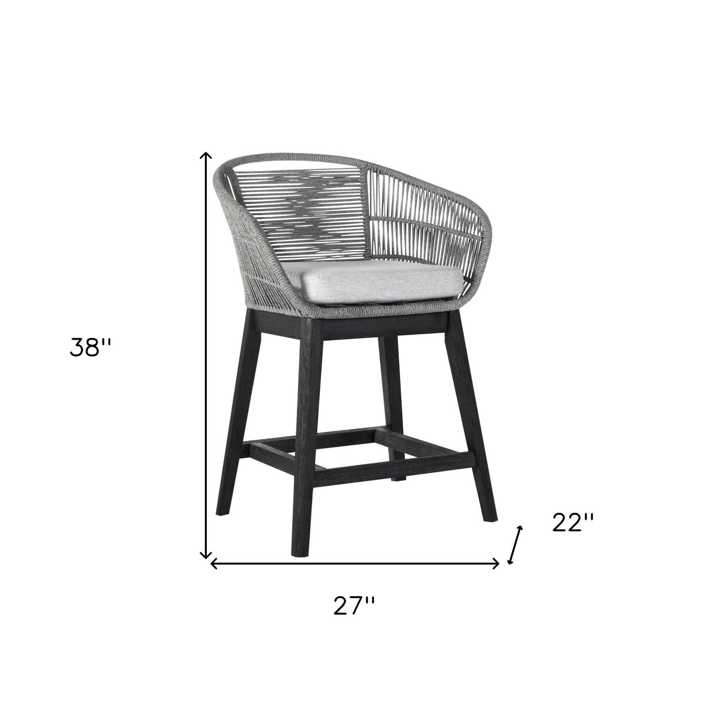 HomeRoots 38" Light Gray Solid Wood Low back Outdoor Bar Height chair with Footrest