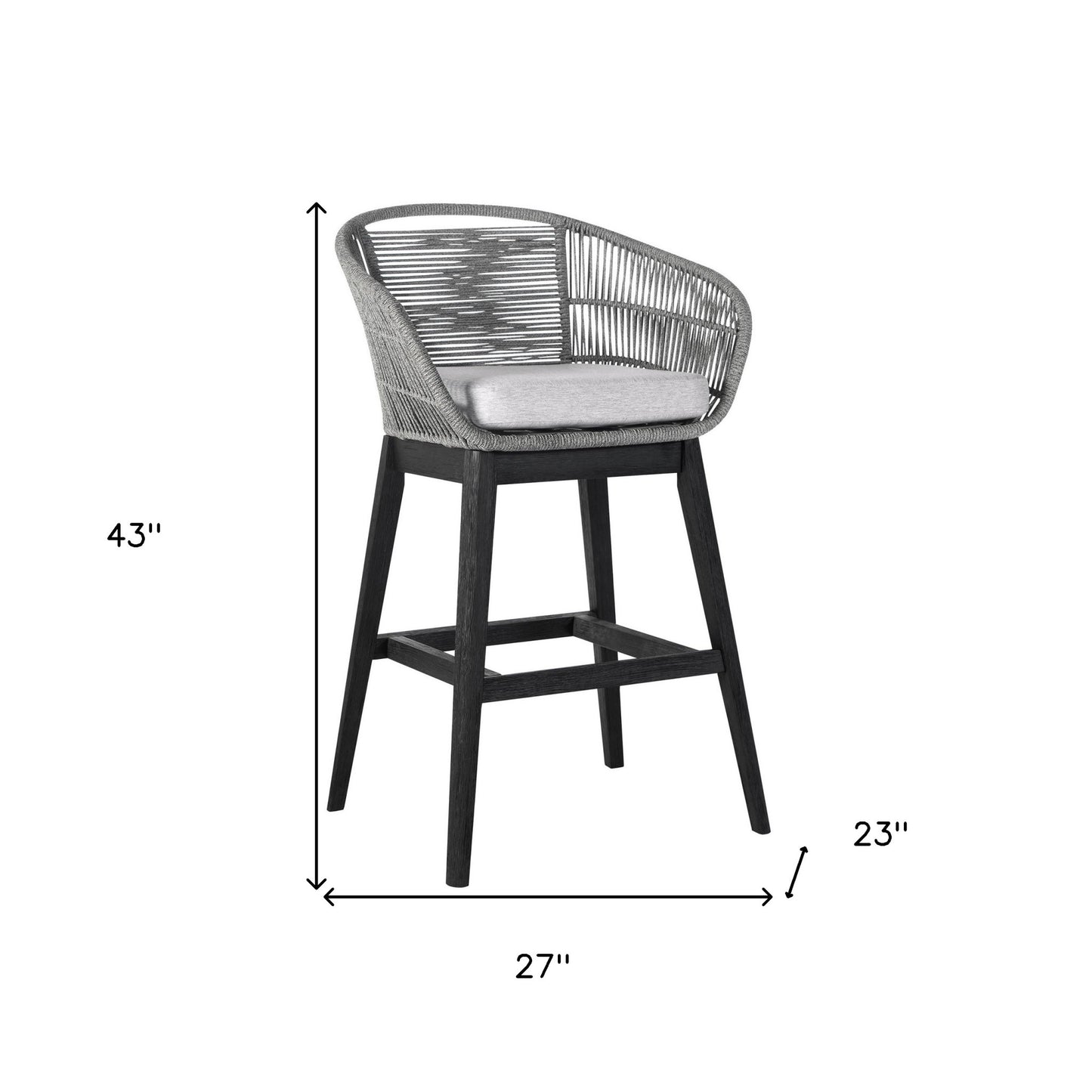 HomeRoots 43" Light Gray Solid Wood Low back Outdoor Bar Height chair with Footrest