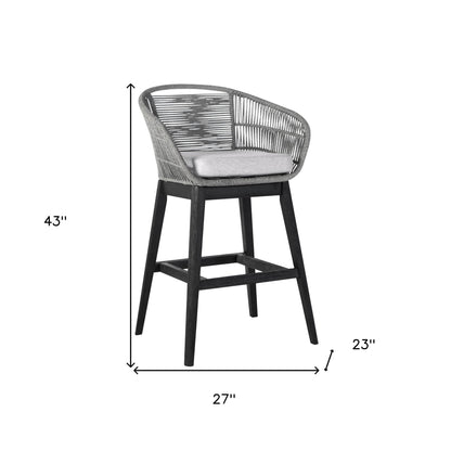 HomeRoots 43" Light Gray Solid Wood Low back Outdoor Bar Height chair with Footrest