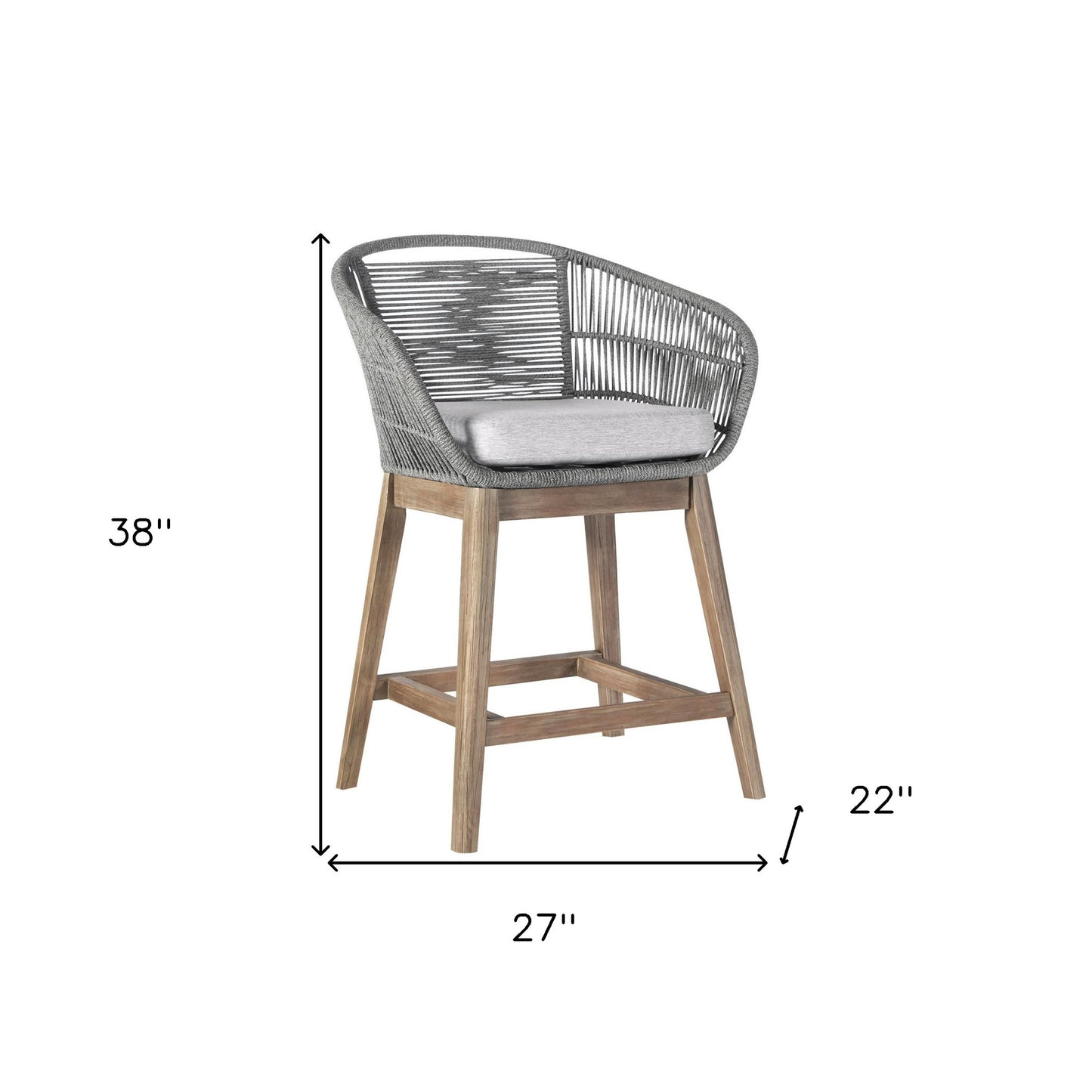 HomeRoots  38" Light Gray Solid Wood Low back Outdoor Bar Height chair with Footrest