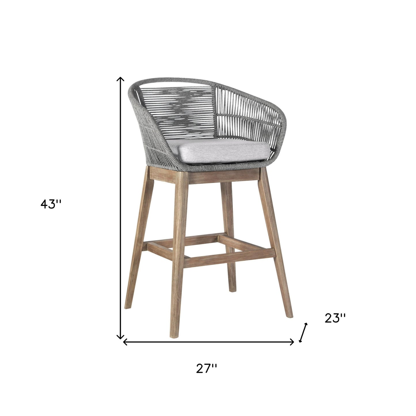 HomeRoots 43" Gray Solid Wood Low back Outdoor Bar Height chair with Footrest