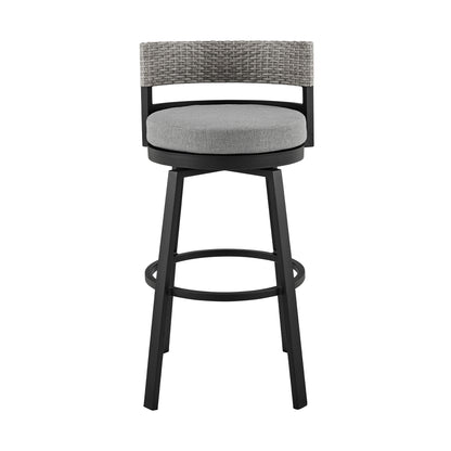 HomeRoots  33" Light Gray Metal HomeRoots Swivel Low back Outdoor Bar Height chair with Footrest