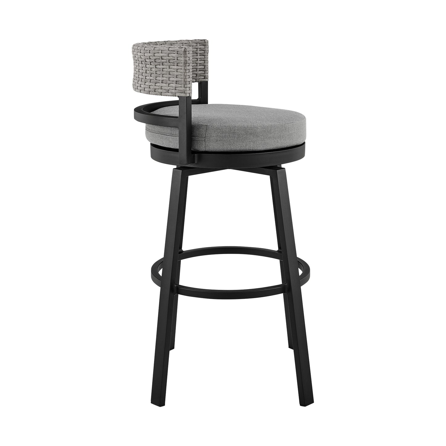 HomeRoots  33" Light Gray Metal HomeRoots Swivel Low back Outdoor Bar Height chair with Footrest