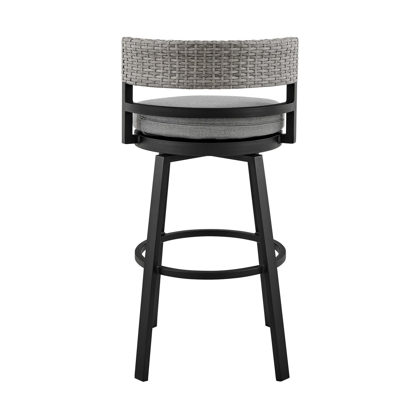 HomeRoots  33" Light Gray Metal HomeRoots Swivel Low back Outdoor Bar Height chair with Footrest