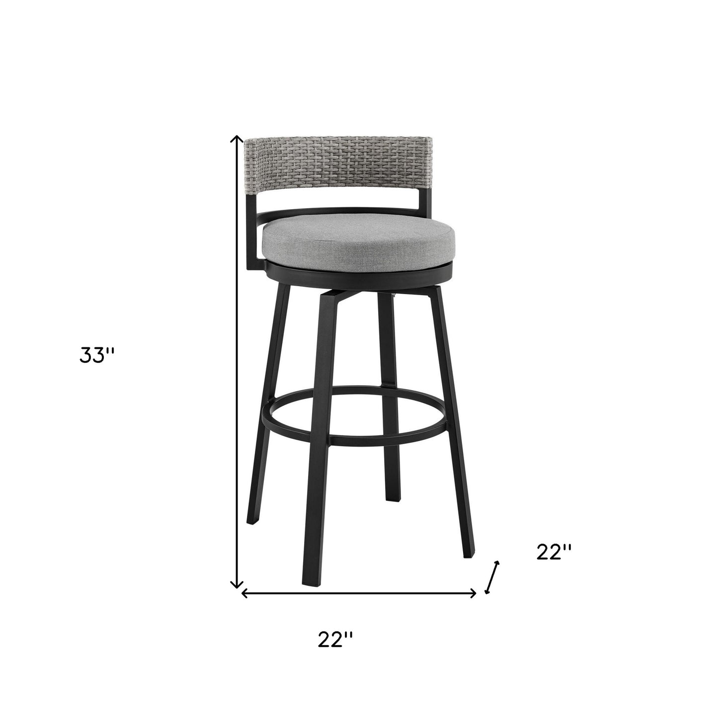 HomeRoots  33" Light Gray Metal HomeRoots Swivel Low back Outdoor Bar Height chair with Footrest