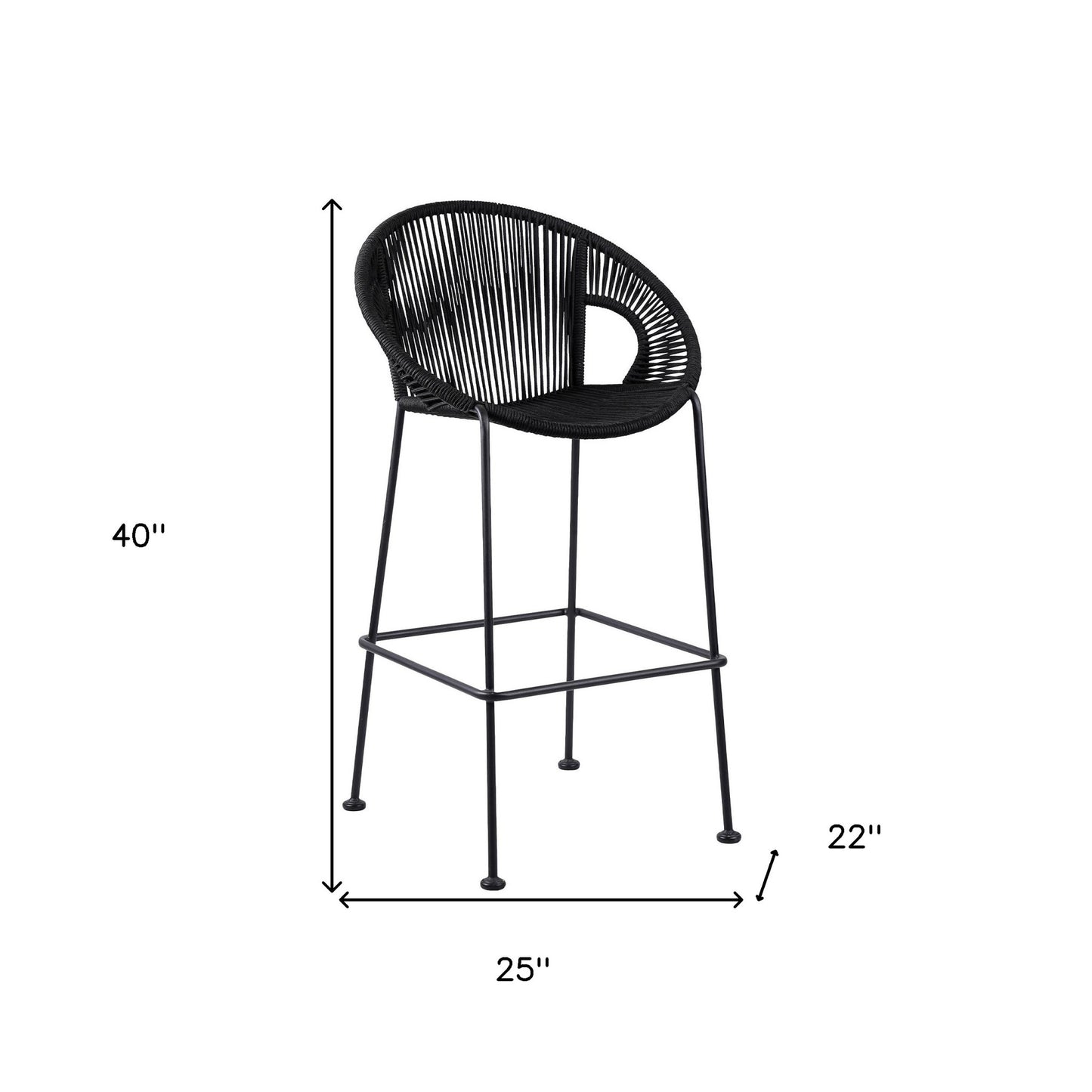 HomeRoots  40" Black Metal Low back Outdoor Counter Height Bar chair with Footrest