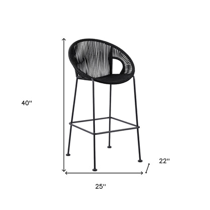 HomeRoots  40" Black Metal Low back Outdoor Counter Height Bar chair with Footrest