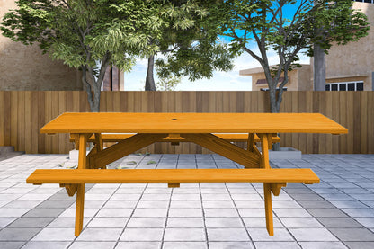 HomeRoots Natural Solid Wood Outdoor Picnic Table Umbrella Hole