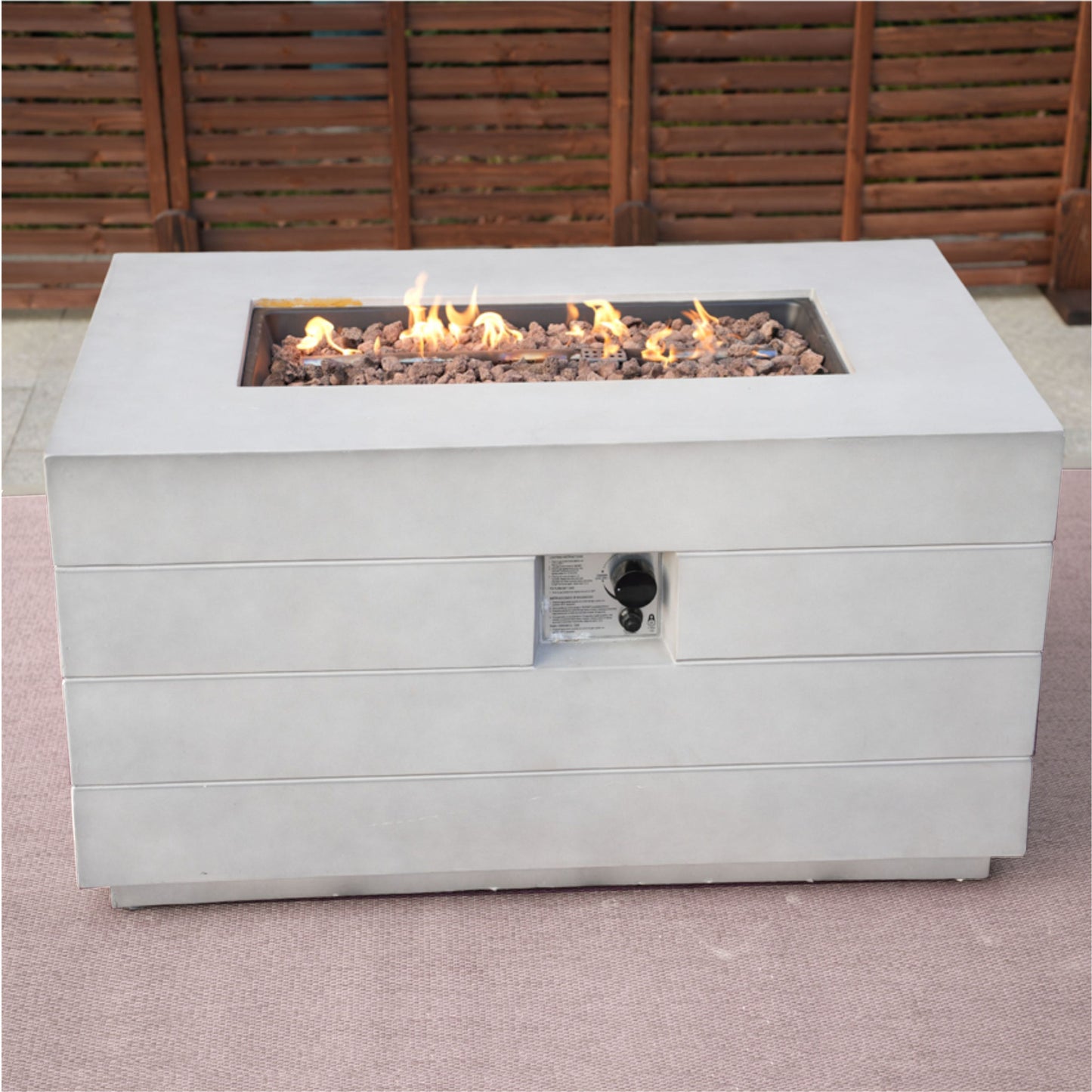 HomeRoots 28" Gray Aluminum Natural gas Rectangular Fire pit table With Cover