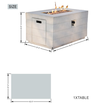 HomeRoots 28" Gray Aluminum Natural gas Rectangular Fire pit table With Cover