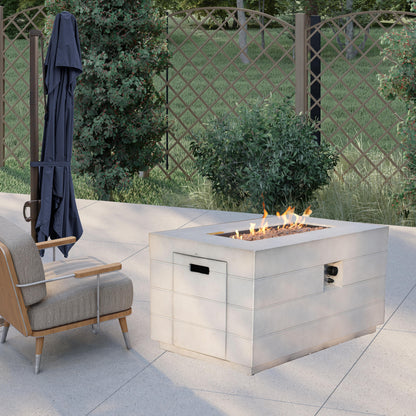 HomeRoots 28" Gray Aluminum Natural gas Rectangular Fire pit table With Cover