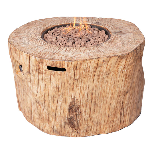 HomeRoots 37" Brown Faux Wood Stump Propane Round Fire pit With Cover