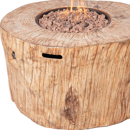 HomeRoots 37" Brown Faux Wood Stump Propane Round Fire pit With Cover