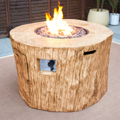 HomeRoots 37" Brown Faux Wood Stump Propane Round Fire pit With Cover