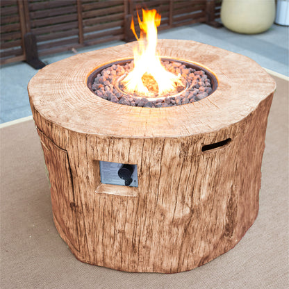 HomeRoots 37" Brown Faux Wood Stump Propane Round Fire pit With Cover