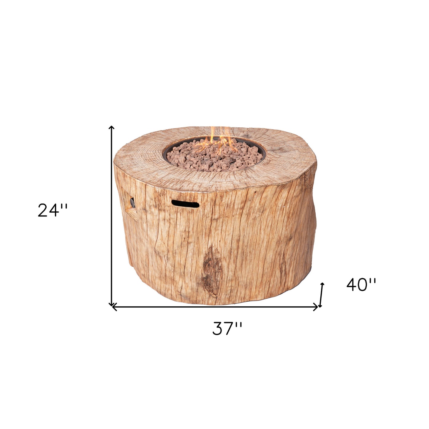 HomeRoots 37" Brown Faux Wood Stump Propane Round Fire pit With Cover