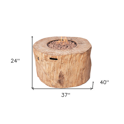 HomeRoots 37" Brown Faux Wood Stump Propane Round Fire pit With Cover