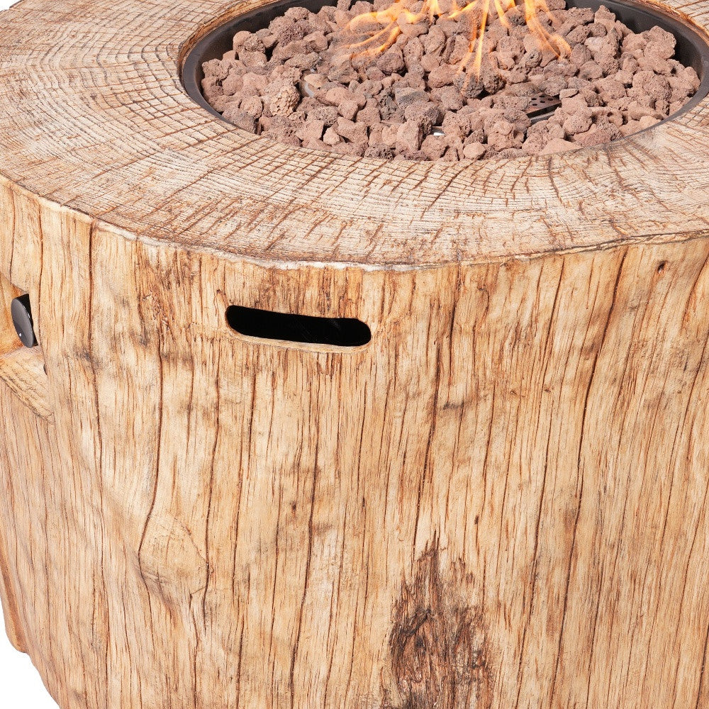 HomeRoots 37" Brown Faux Wood Stump Propane Round Fire pit With Cover