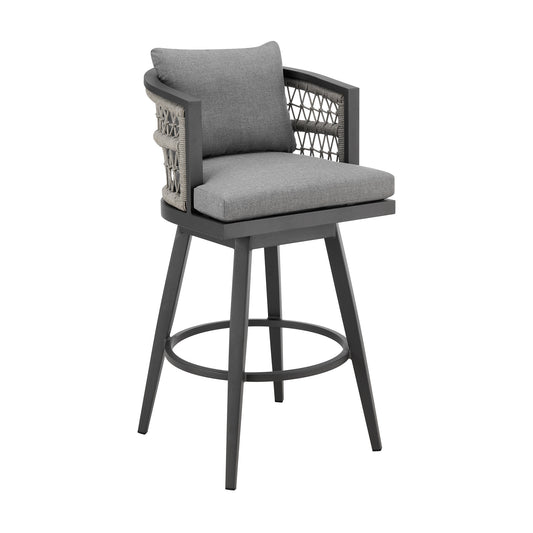 HomeRoots  37" Gray Metal Swivel Outdoor Counter Height Bar chair with Footrest