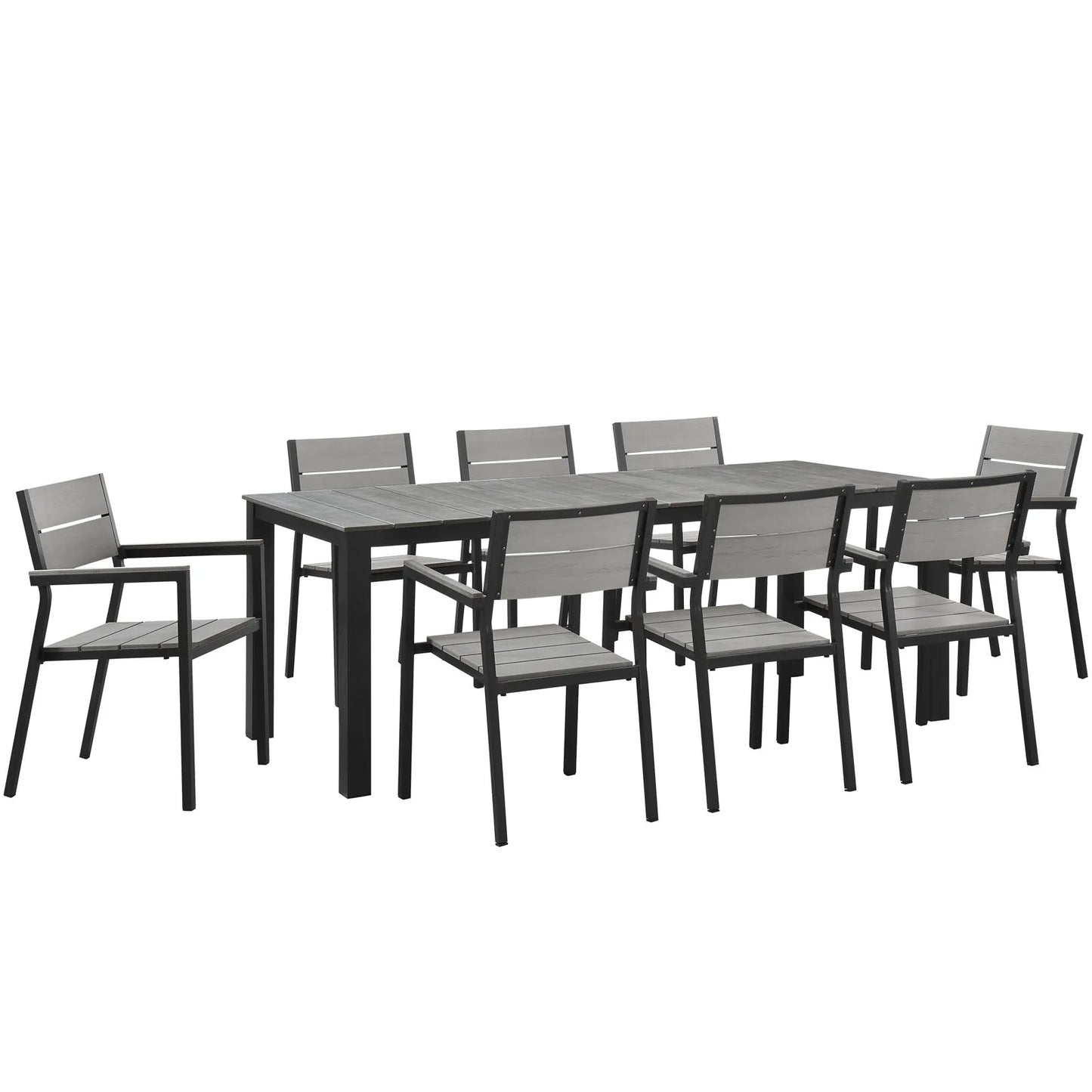 Modway Maine 9 Piece Outdoor Patio Dining Set in Brown Gray