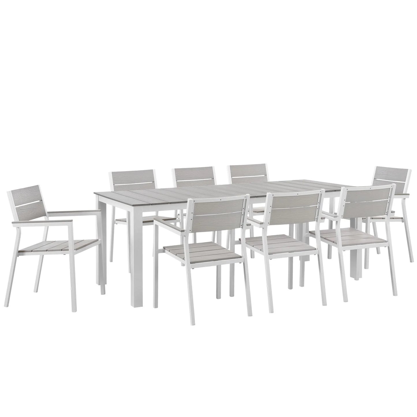 Modway Maine 9 Piece Outdoor Patio Dining Set in White Light Gray