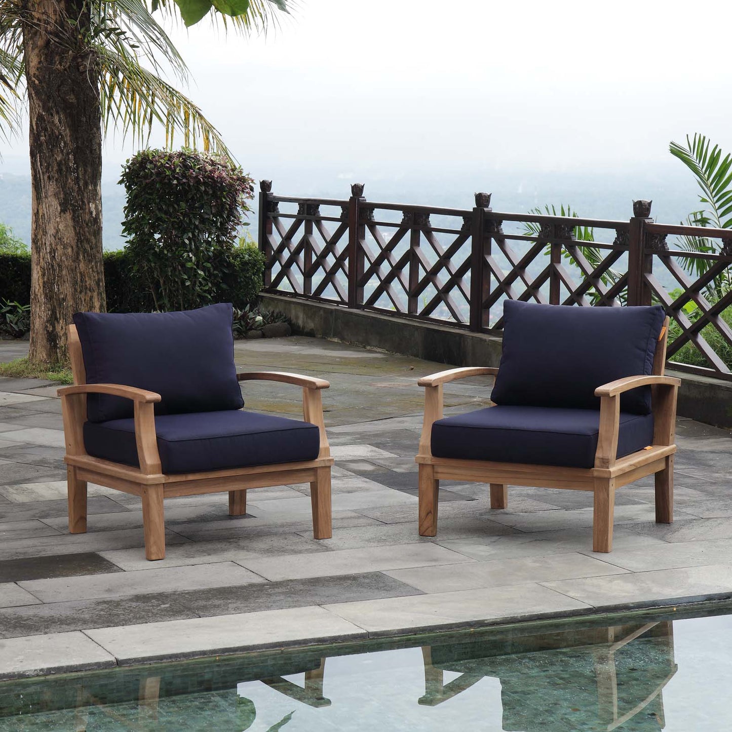 Modway Marina 2 Piece Outdoor Patio Teak Set in Natural White