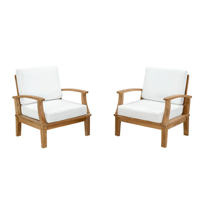 Modway Marina 2 Piece Outdoor Patio Teak Set in Natural White