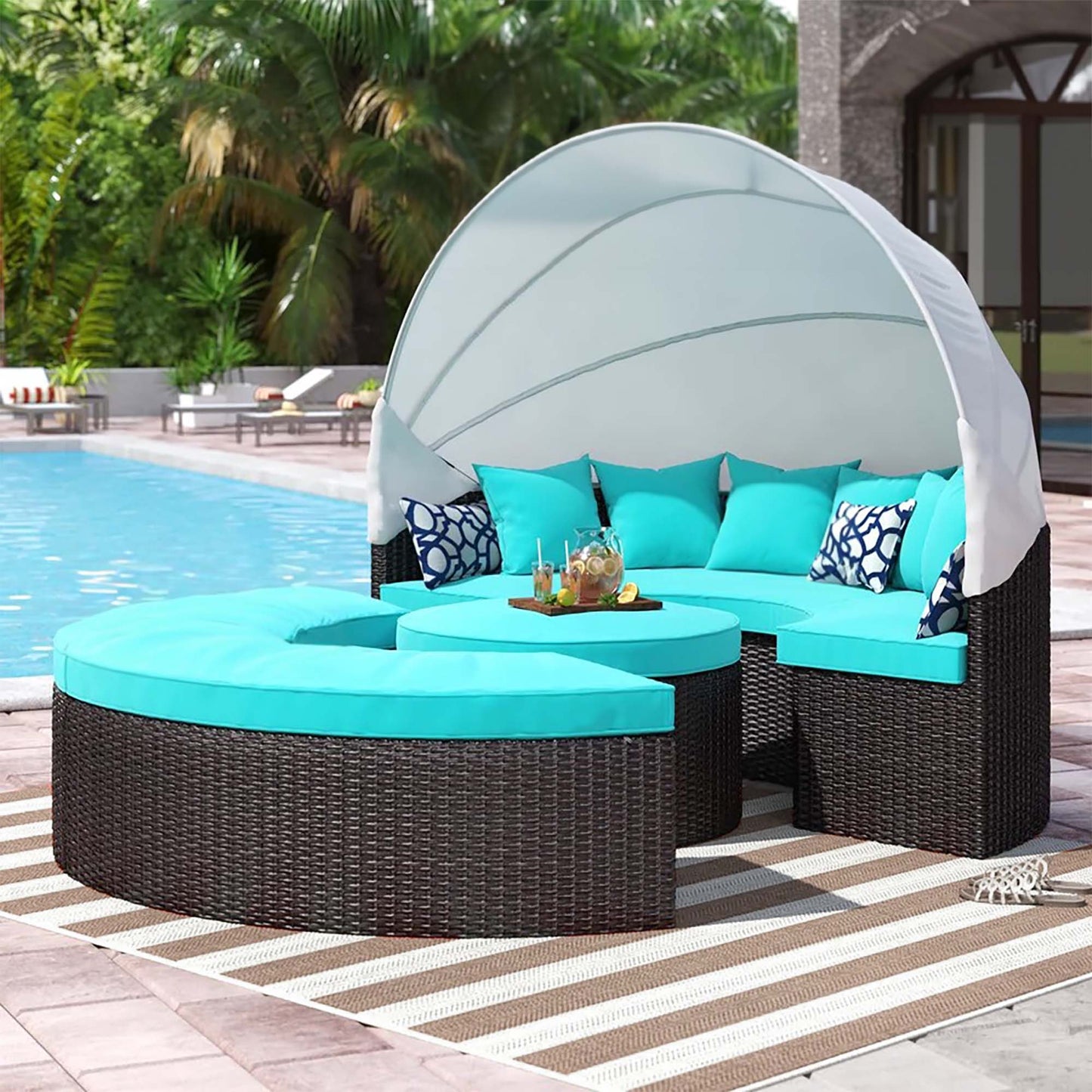 Modway Convene Outdoor Patio Wicker Rattan Canopy Sectional Daybed