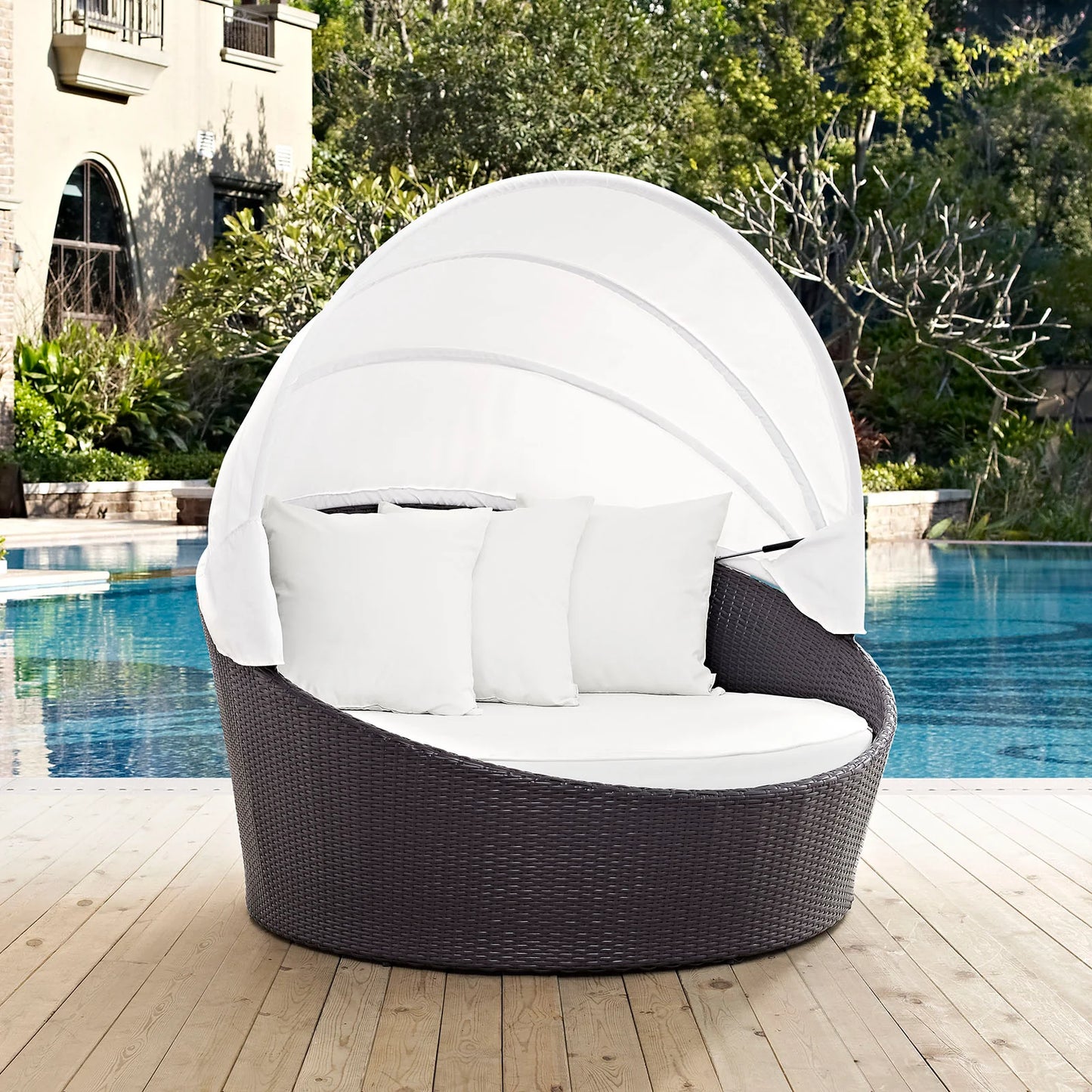 Modway Convene Canopy Outdoor Patio Daybed in Espresso White