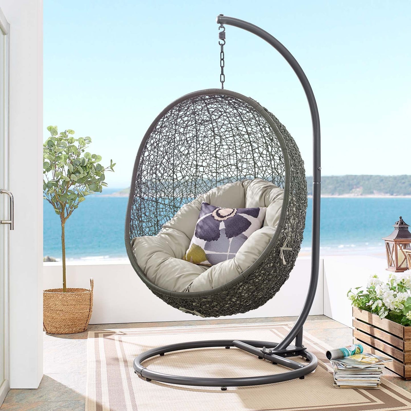 Modway Hide Outdoor Patio Swing Chair with Stand(Gray)