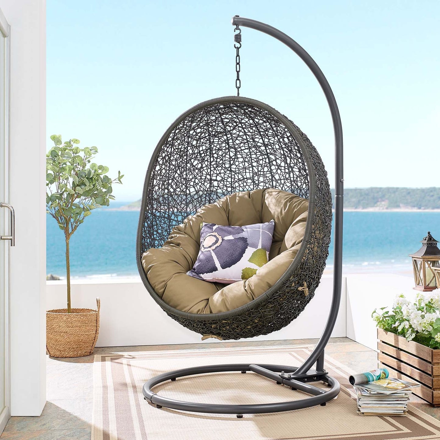 Modway Hide Outdoor Patio Swing Chair with Stand(Gray)