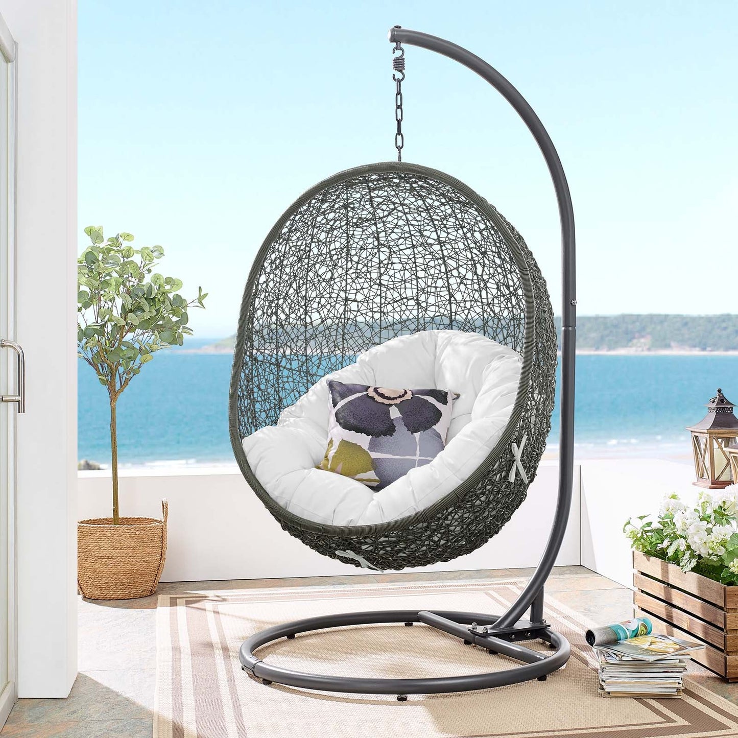 Modway Hide Outdoor Patio Swing Chair with Stand(Gray)