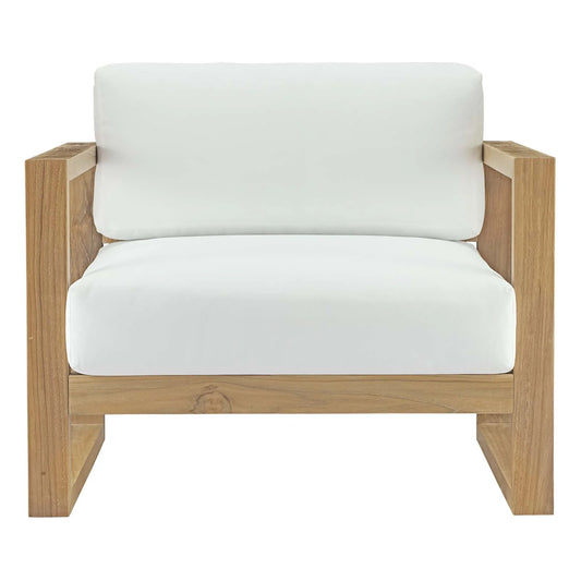 Modway Upland Outdoor Patio Teak Armchair in Natural White