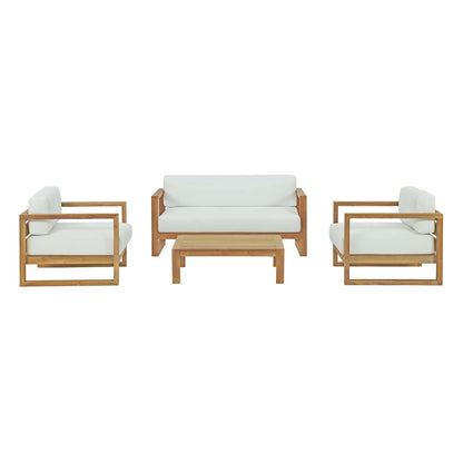 Modway Upland 4 Piece Outdoor Patio Teak Set in Natural White