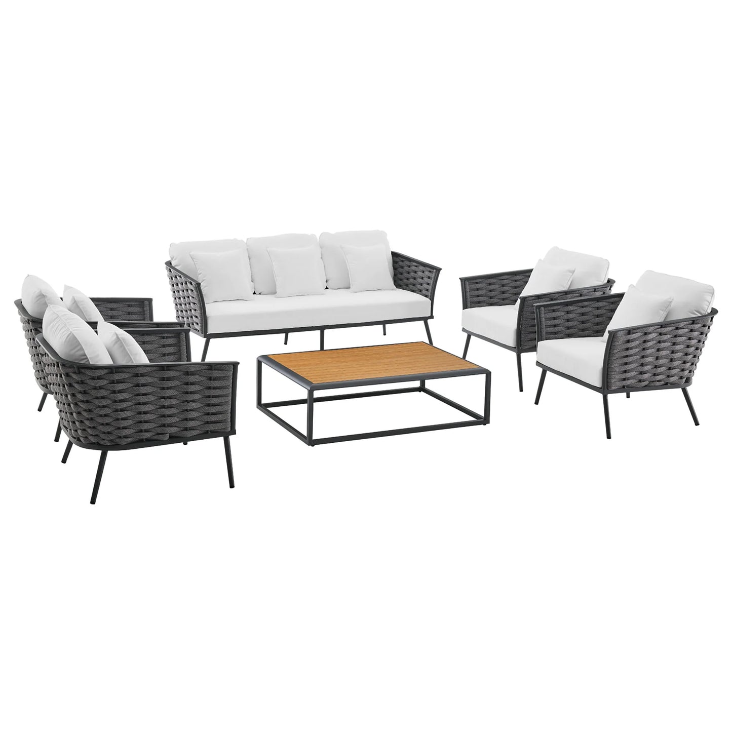 Modway Stance 6 Piece Outdoor Patio Aluminum Sectional Sofa Set in Gray White