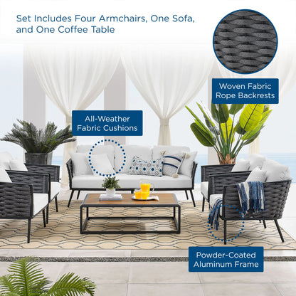 Modway Stance 6 Piece Outdoor Patio Aluminum Sectional Sofa Set in Gray White