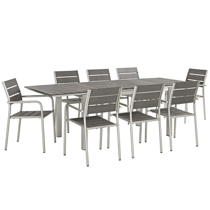 Modway Shore 9 Piece Outdoor Patio Aluminum Dining Set