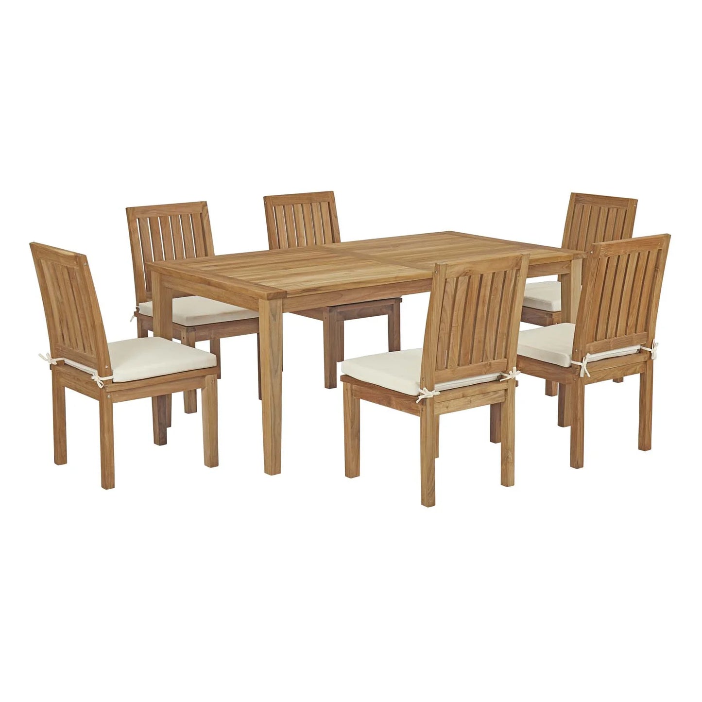 Modway Marina 7 Piece Outdoor Patio Teak Dining Set in Natural White