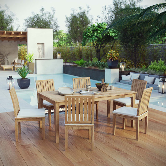 Modway Marina 7 Piece Outdoor Patio Teak Dining Set in Natural White