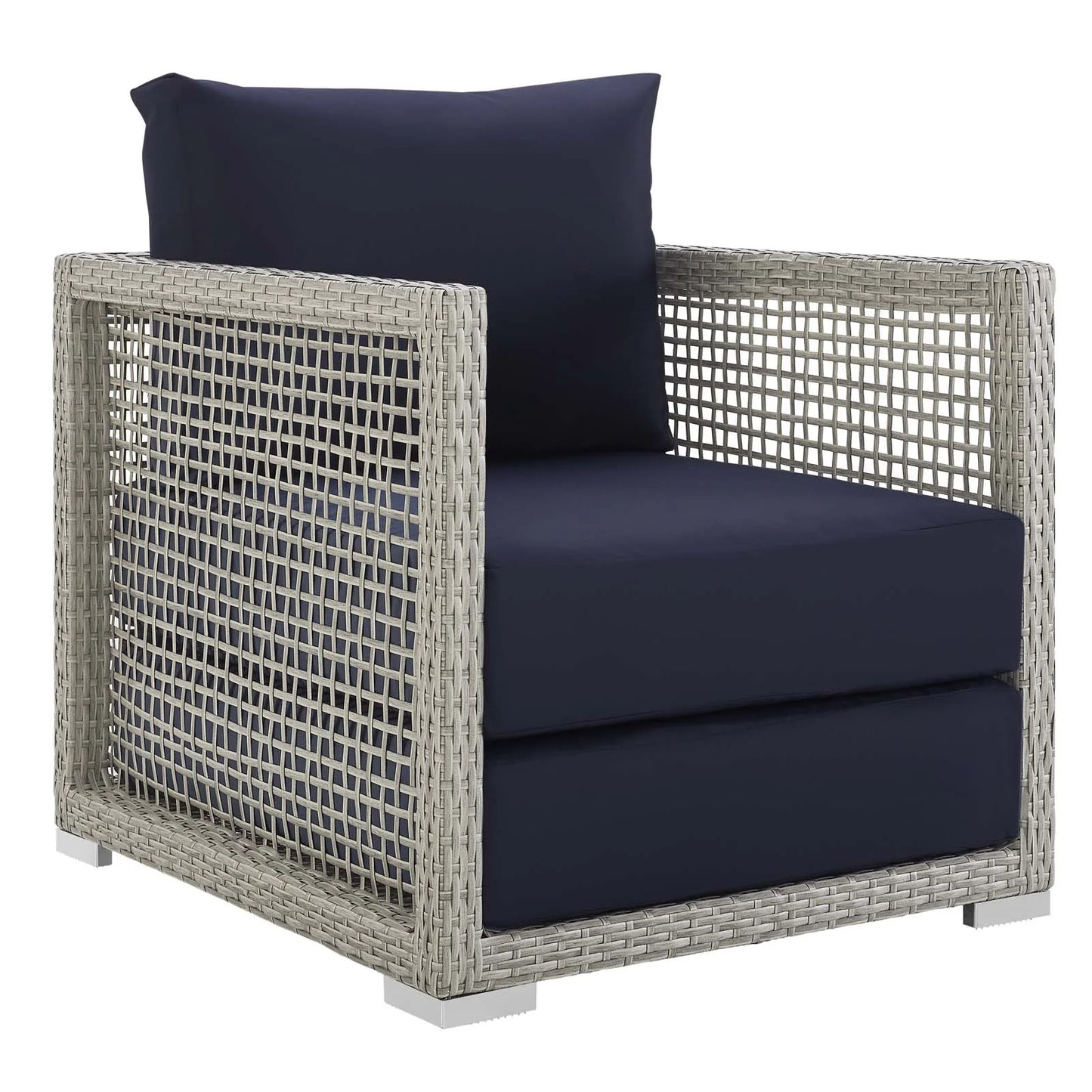 Modway Aura 3 Piece Outdoor Patio Wicker Rattan Set in Gray White