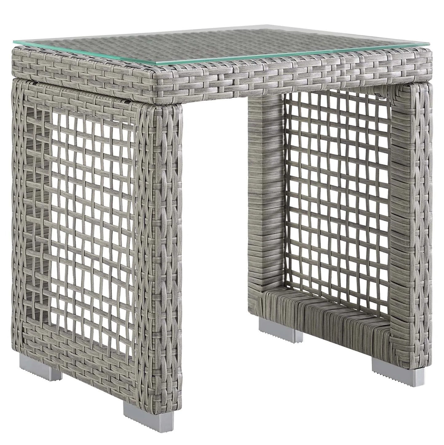 Modway Aura 3 Piece Outdoor Patio Wicker Rattan Set in Gray White