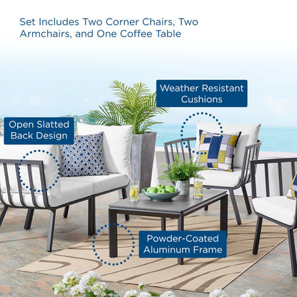 Modway Riverside 5 Piece Outdoor Patio Aluminum Set in Gray White