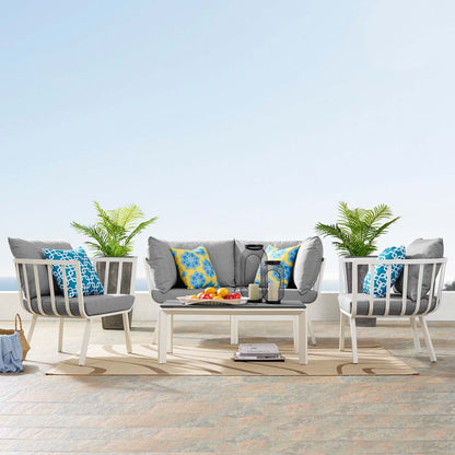 Modway Riverside 5 Piece Outdoor Patio Aluminum Set in Gray White