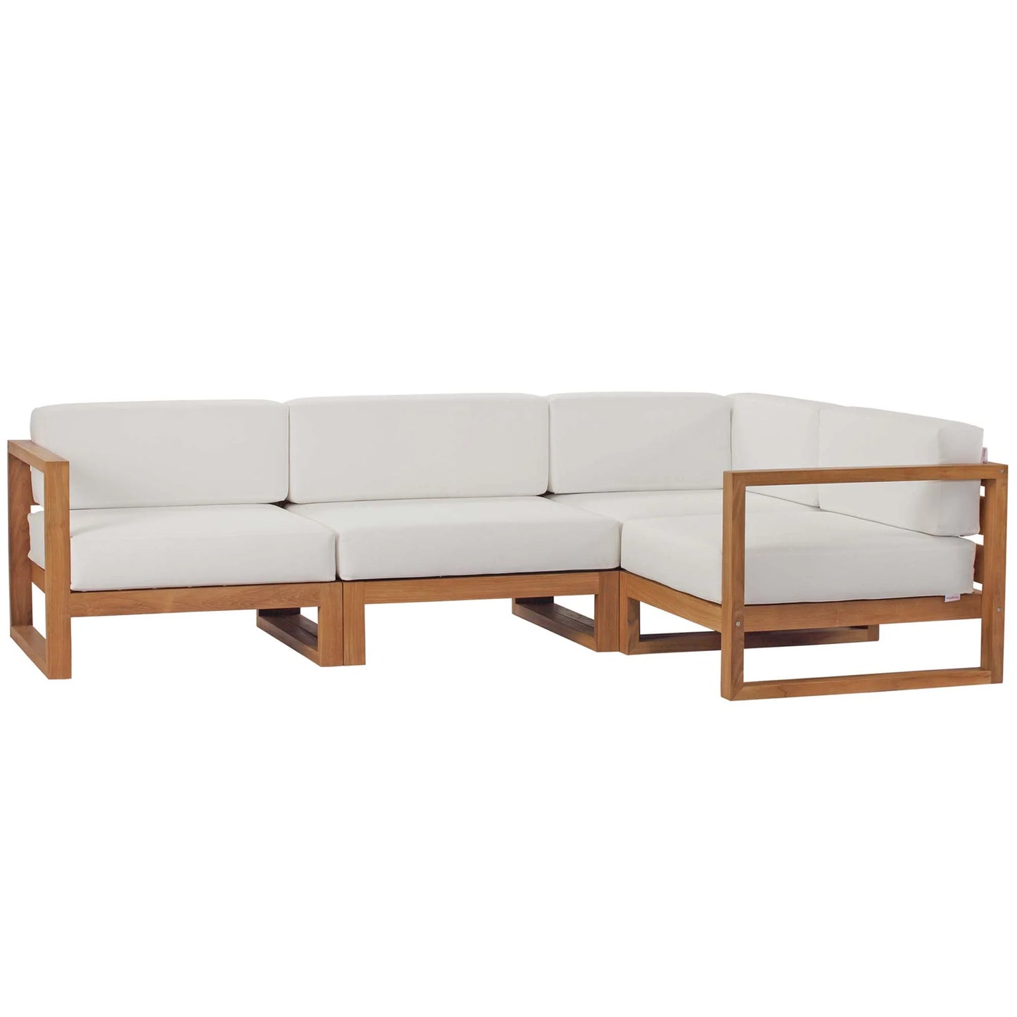 Modway Upland 4-Piece Outdoor Patio Teak Wood Sectional Sofa Set in Natural White