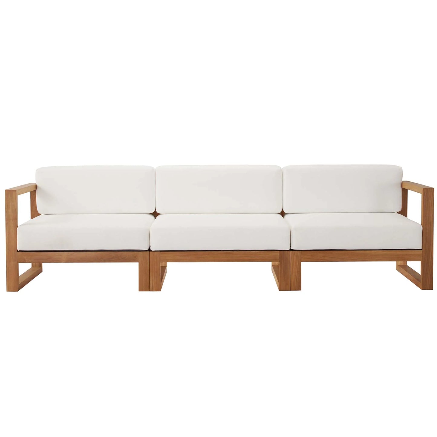 Modway Upland 3-Piece Outdoor Patio Teak Wood Sofa Set in Natural White