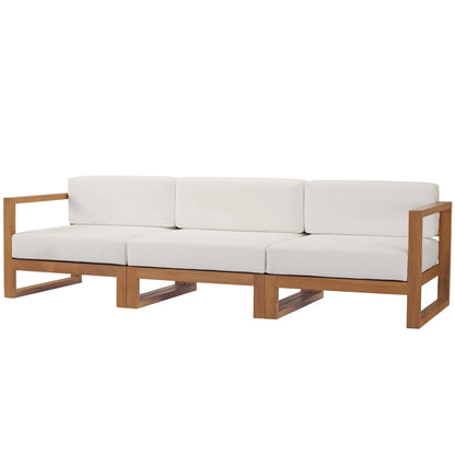 Modway Upland 3-Piece Outdoor Patio Teak Wood Sofa Set in Natural White