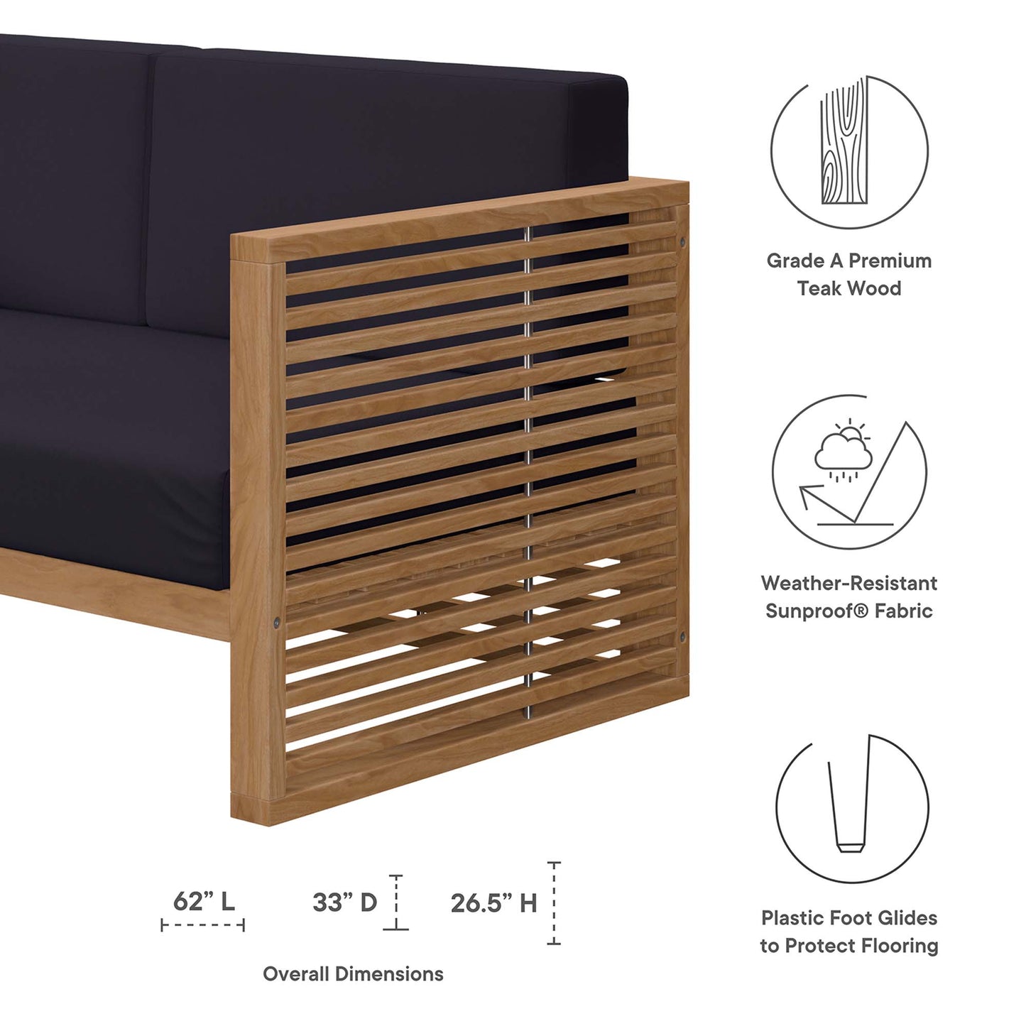 Modway Carlsbad Teak Wood Outdoor Patio Loveseat