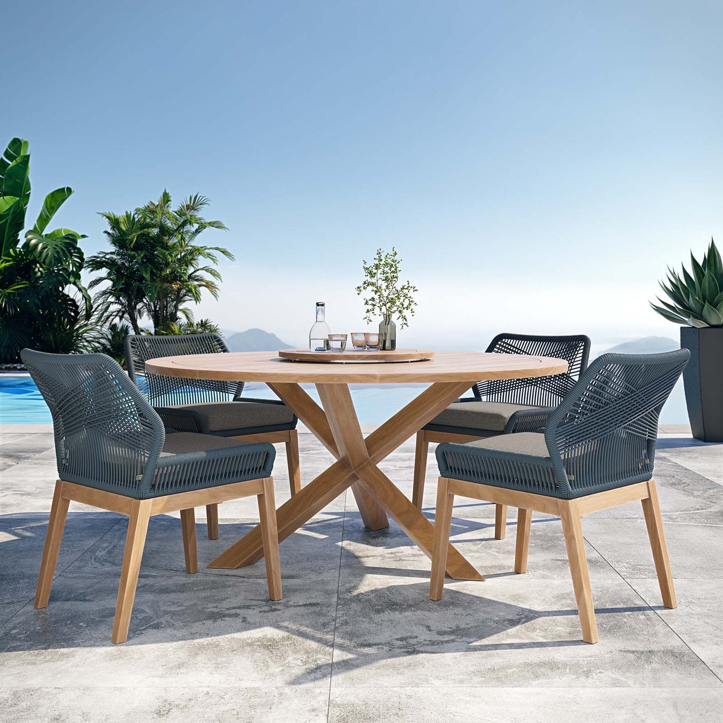 Modway Wellspring 5-Piece Outdoor Patio Teak Wood Dining Set