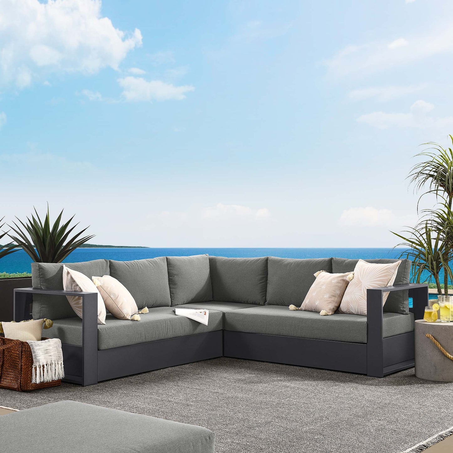 Modway Tahoe 3-Piece Outdoor Patio Powder-Coated Aluminum Sectional Sofa Set