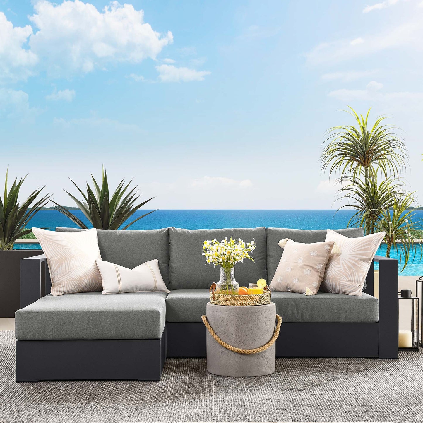 Modway Tahoe 2-Piece Modway Outdoor Patio Powder-Coated Aluminum Left-Facing Chaise Sectional Sofa Set in Gray Gray